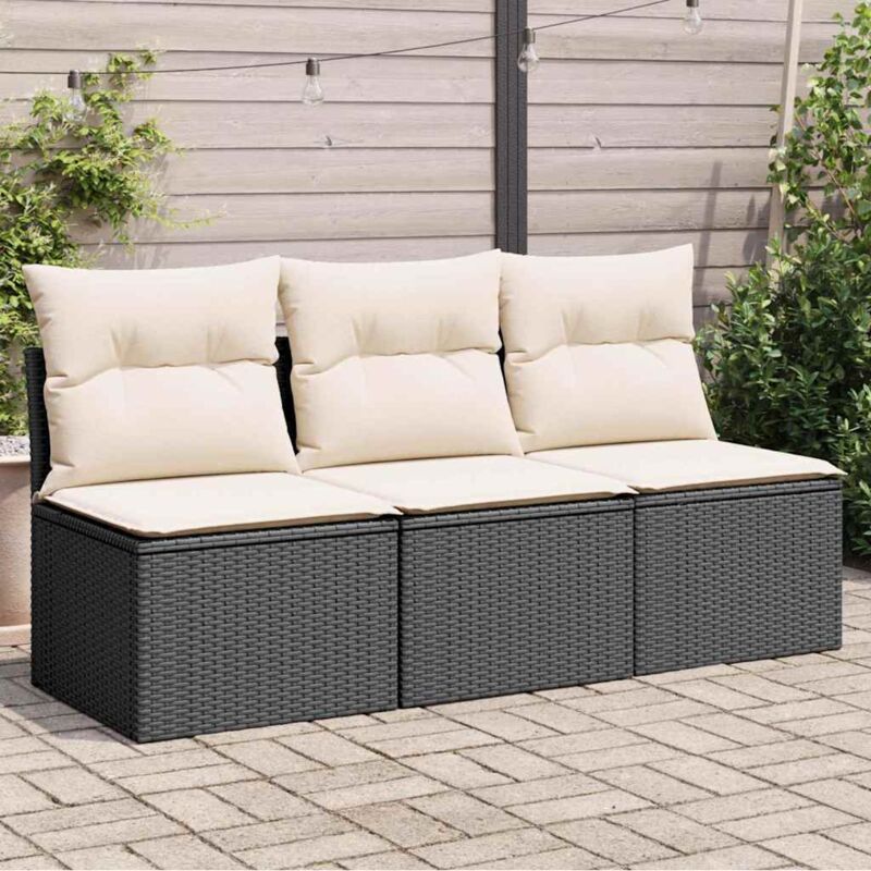 foto del prodotto vidaxl divano da giardino a 3 posti con cuscini nero in polyrattan