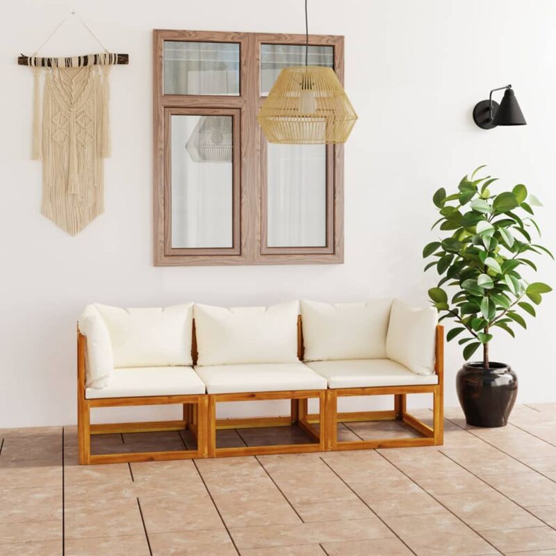 foto del prodotto vidaxl divano da giardino a 3 posti con cuscino crema massello acacia