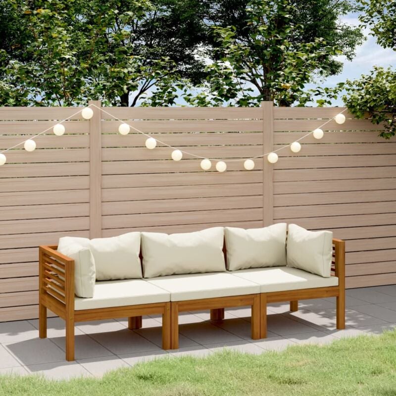 foto del prodotto vidaxl divano da giardino a 3 posti con cuscino crema massello acacia