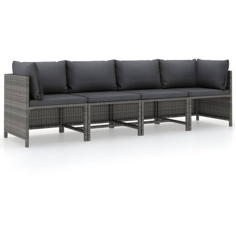 foto del prodotto vidaxl divano da giardino a 4 posti con cuscini in polyrattan grigio