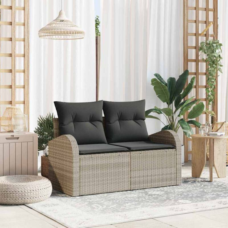 foto del prodotto vidaxl divano da giardino a due posti con storage e cuscini grigio chiaro polyrattan