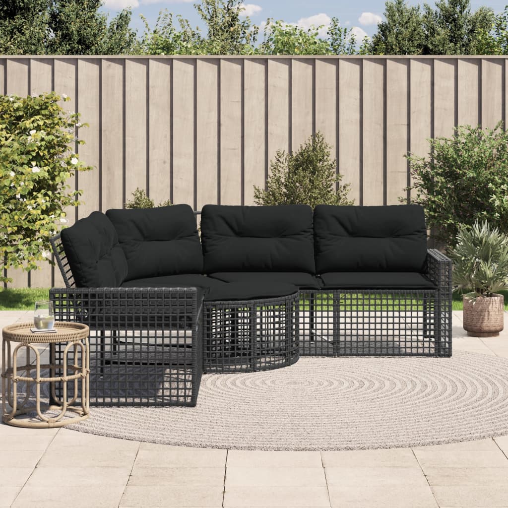 foto del prodotto vidaxl divano da giardino a l con cuscini e pouf nero in polyrattan
