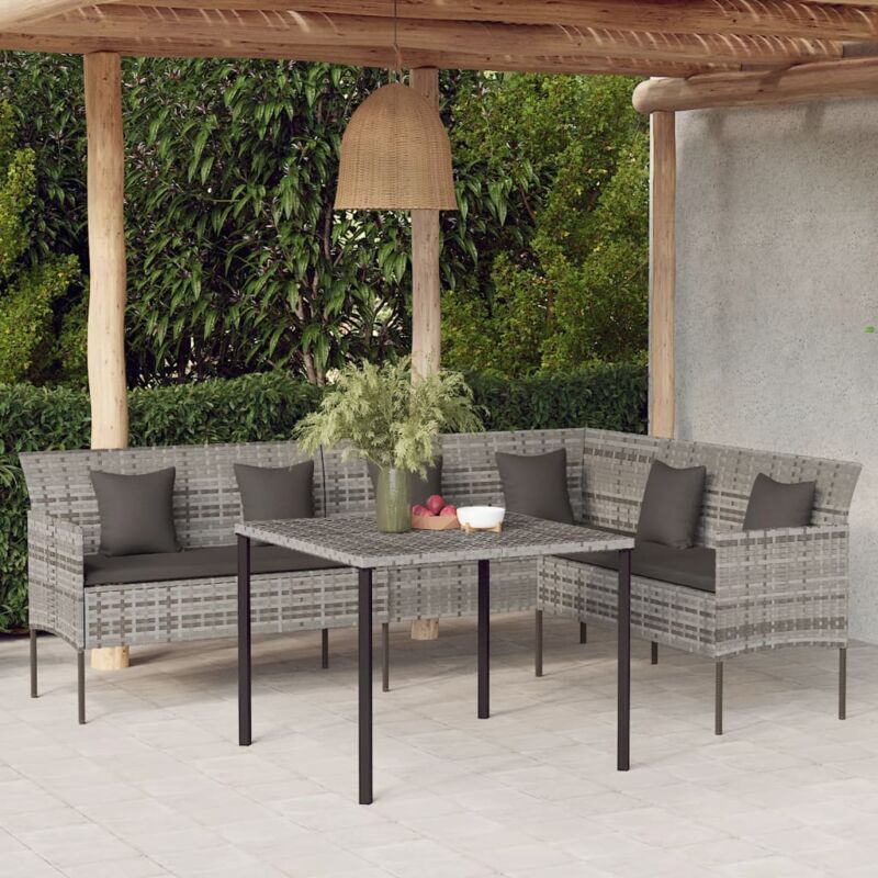 foto del prodotto vidaxl divano da giardino a l con cuscini grigio in polyrattan