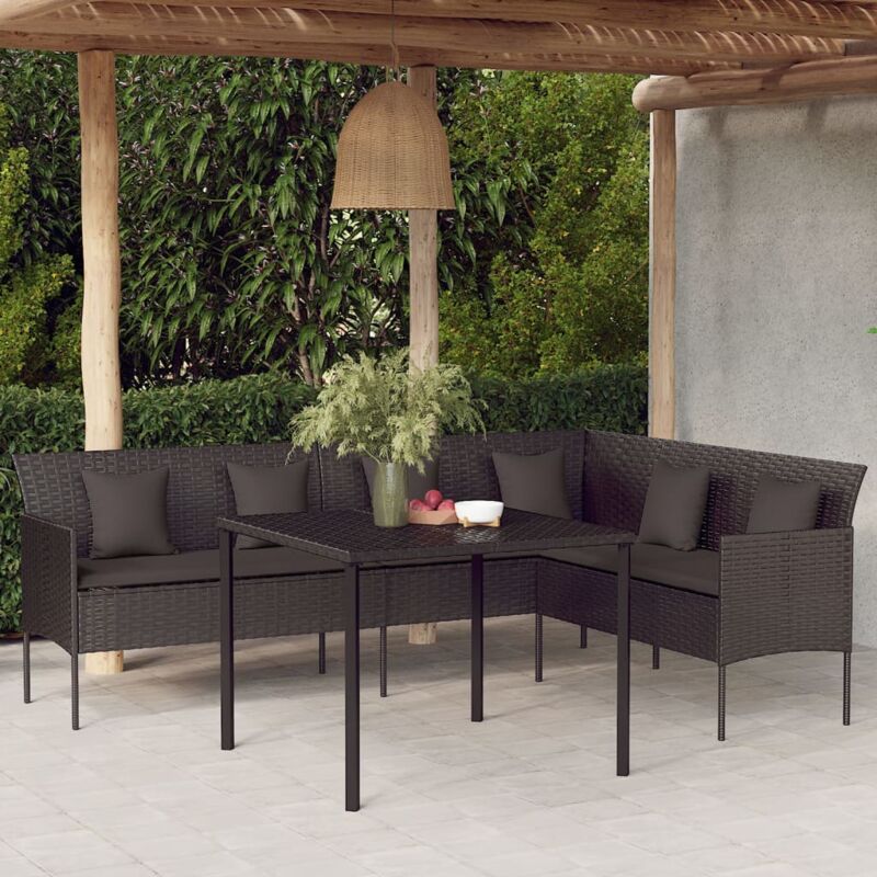 foto del prodotto vidaxl divano da giardino a l con cuscini nero in polyrattan