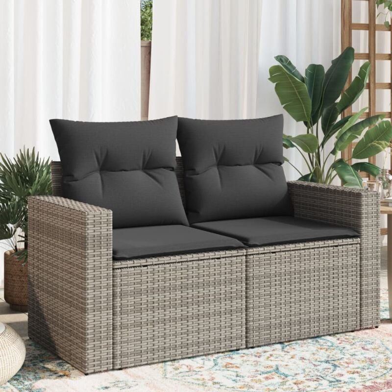 foto del prodotto vidaxl divano da giardino con cuscini 2 posti grigio in polyrattan