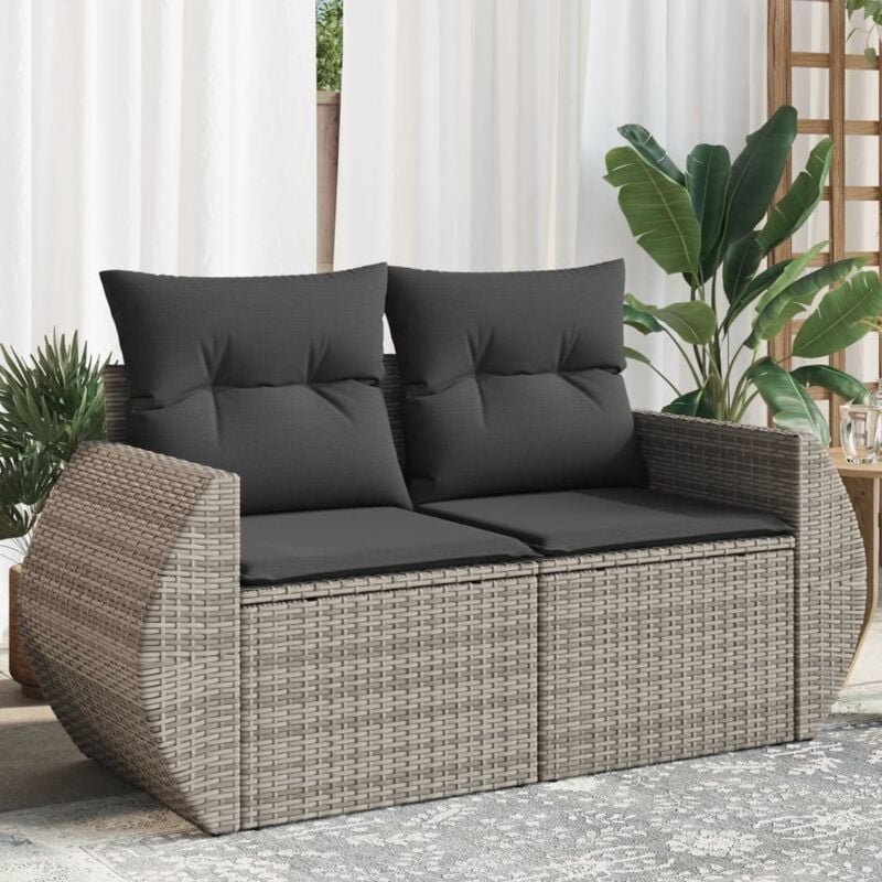 foto del prodotto vidaxl divano da giardino con cuscini 2 posti grigio in polyrattan