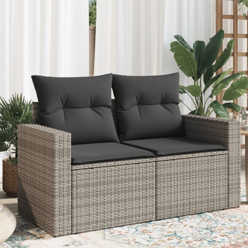 foto del prodotto vidaxl divano da giardino con cuscini 2 posti grigio in polyrattan