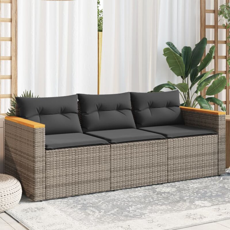 foto del prodotto vidaxl divano da giardino con cuscini 3 posti grigio in polyrattan