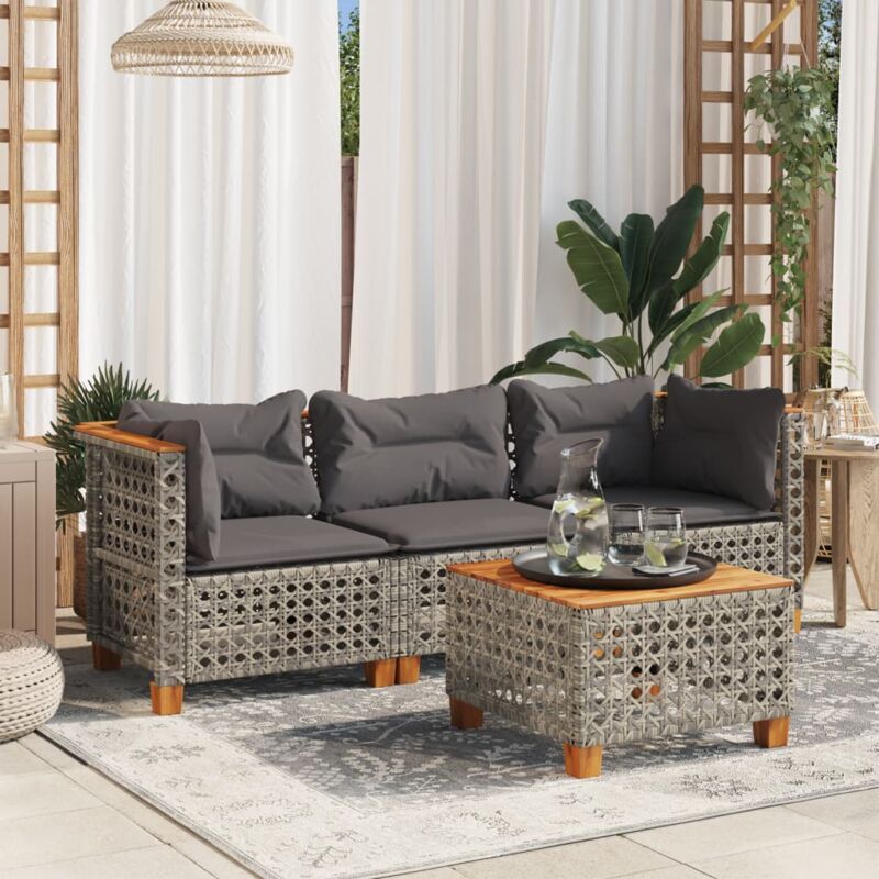 foto del prodotto vidaxl divano da giardino con cuscini 3 posti grigio in polyrattan