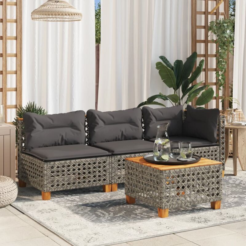 foto del prodotto vidaxl divano da giardino con cuscini 3 posti grigio in polyrattan