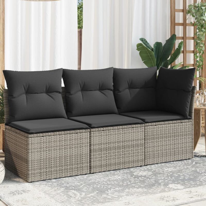 foto del prodotto vidaxl divano da giardino con cuscini 3 posti grigio in polyrattan