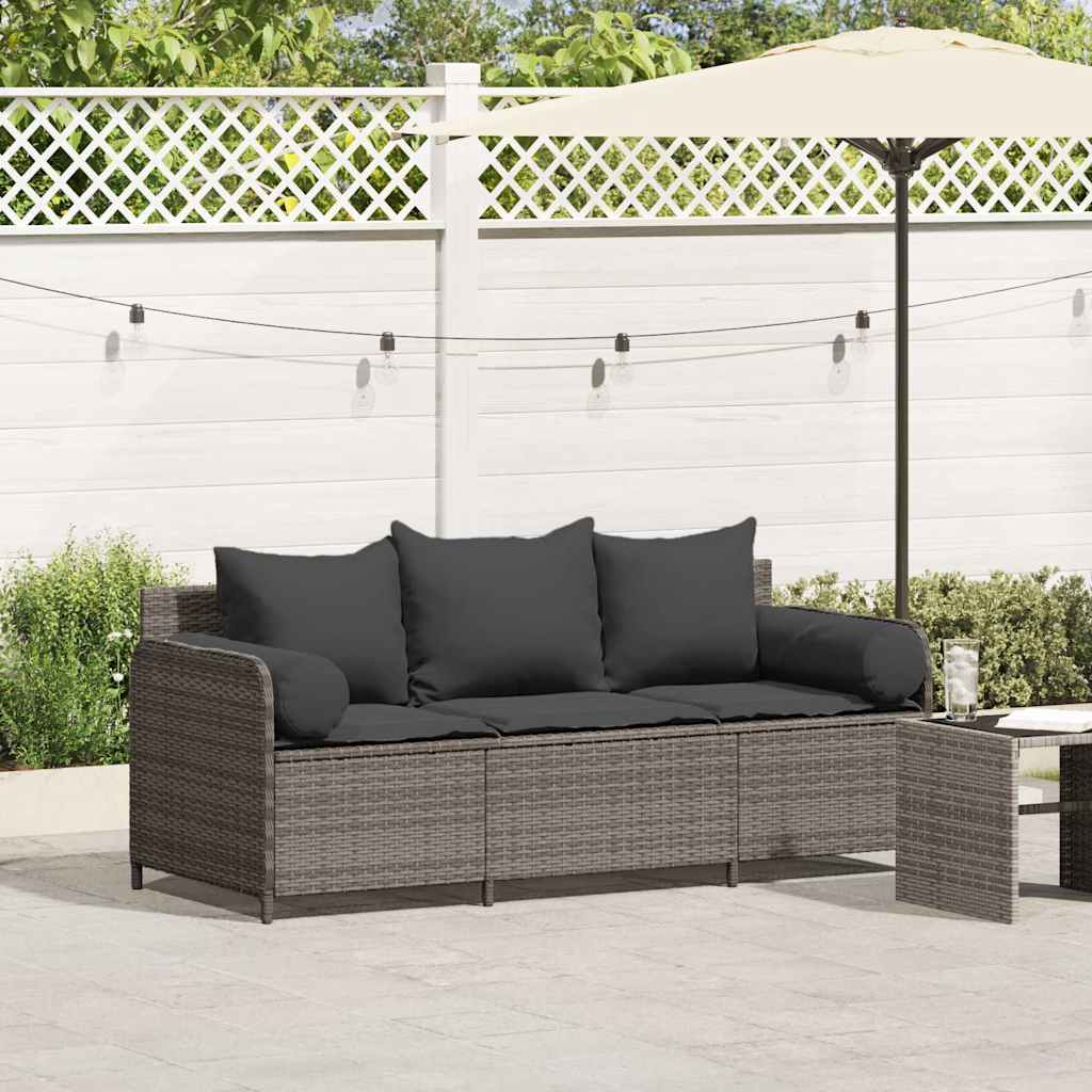 foto del prodotto vidaxl divano da giardino con cuscini 3 posti grigio in polyrattan