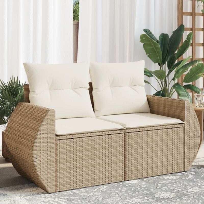 foto del prodotto vidaxl divano da giardino con cuscini a 2 posti beige in polyrattan