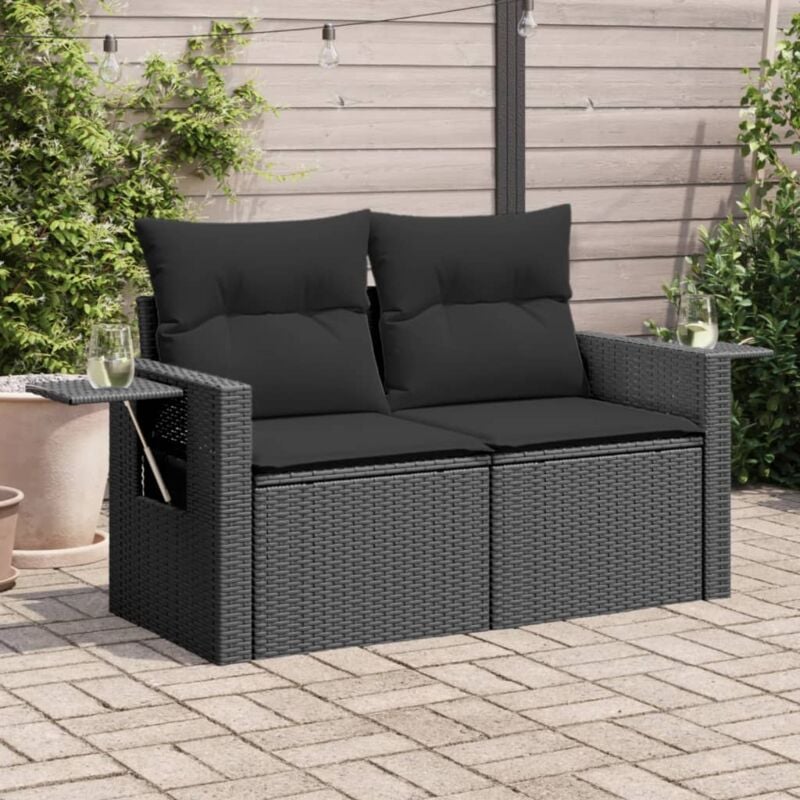 foto del prodotto vidaxl divano da giardino con cuscini a 2 posti nero in polyrattan