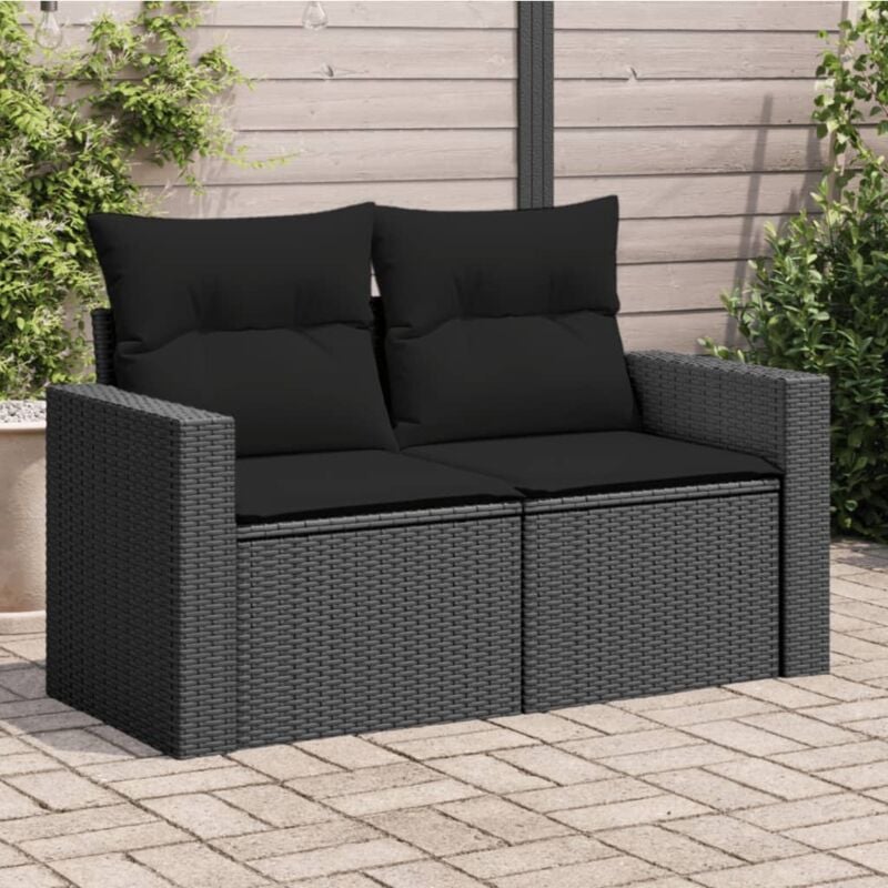 foto del prodotto vidaxl divano da giardino con cuscini a 2 posti nero in polyrattan