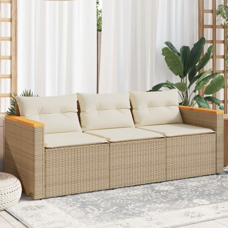 foto del prodotto vidaxl divano da giardino con cuscini a 3 posti beige in polyrattan