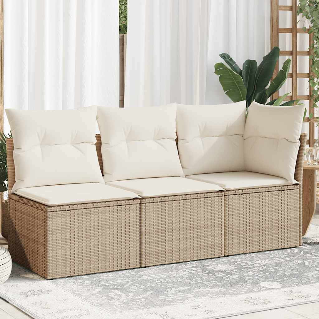 foto del prodotto vidaxl divano da giardino con cuscini a 3 posti beige in polyrattan