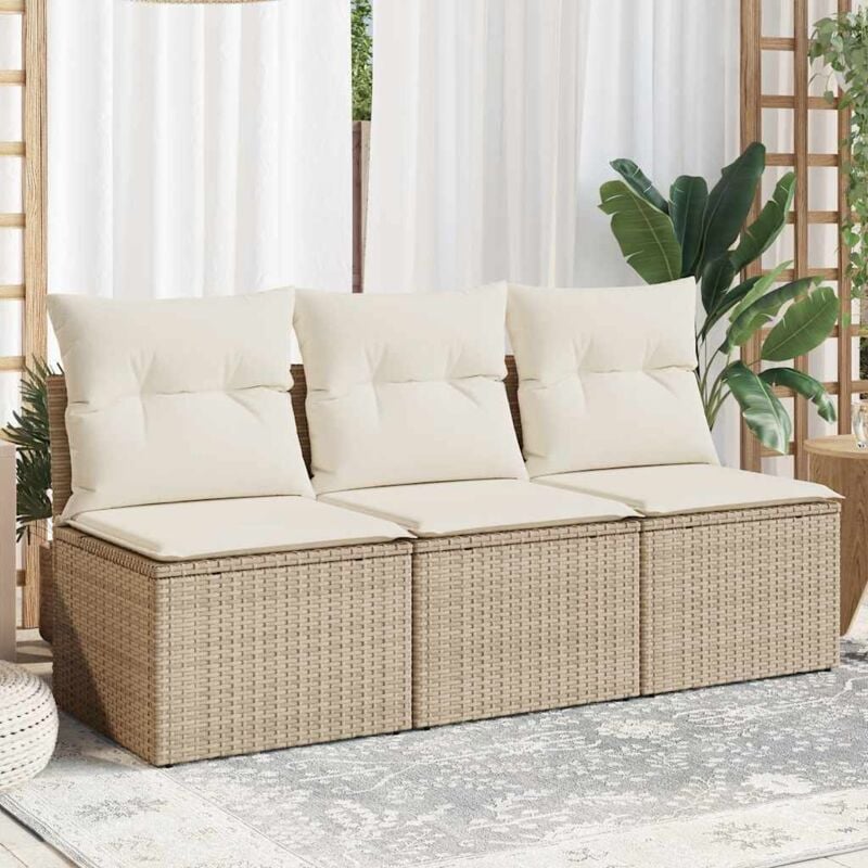 foto del prodotto vidaxl divano da giardino con cuscini a 3 posti beige in polyrattan