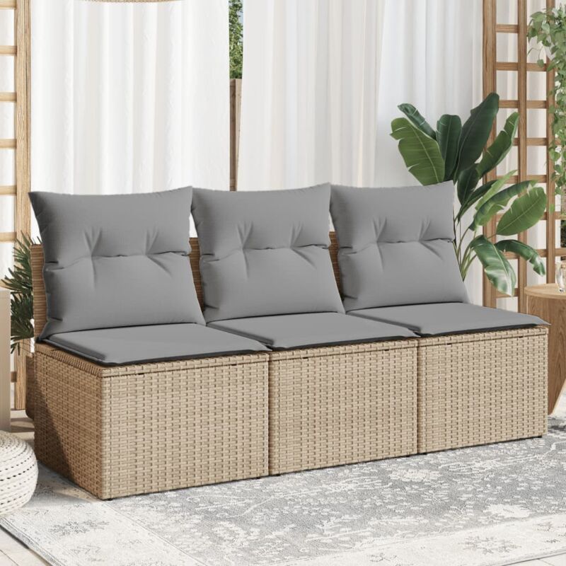 foto del prodotto vidaxl divano da giardino con cuscini a 3 posti beige in polyrattan