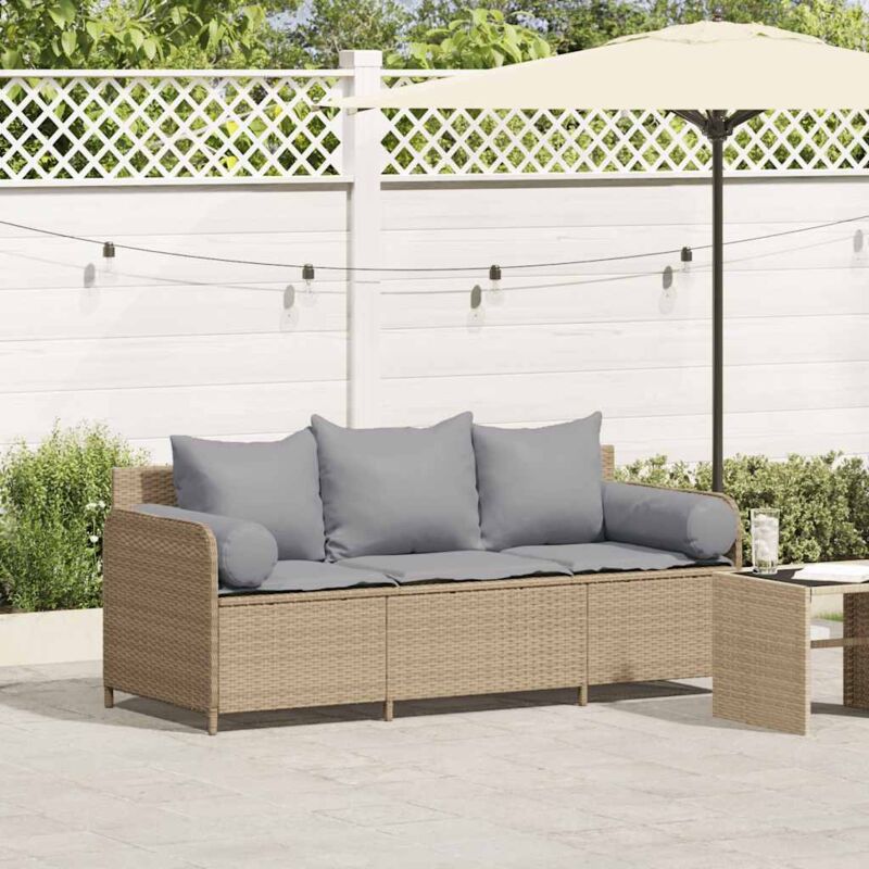 foto del prodotto vidaxl divano da giardino con cuscini a 3 posti beige in polyrattan