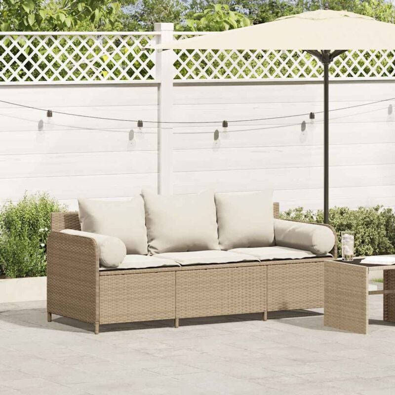foto del prodotto vidaxl divano da giardino con cuscini a 3 posti beige in polyrattan