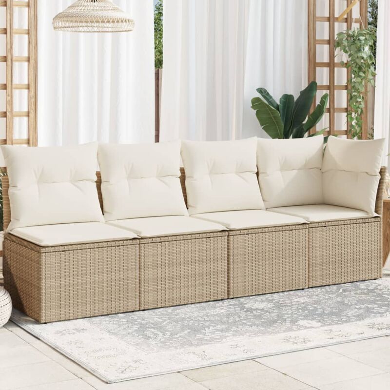 foto del prodotto vidaxl divano da giardino con cuscini a 4 posti beige in polyrattan