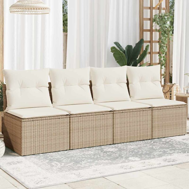 foto del prodotto vidaxl divano da giardino con cuscini a 4 posti beige in polyrattan