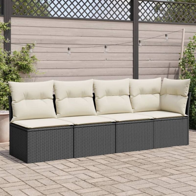 foto del prodotto vidaxl divano da giardino con cuscini a 4 posti nero in polyrattan