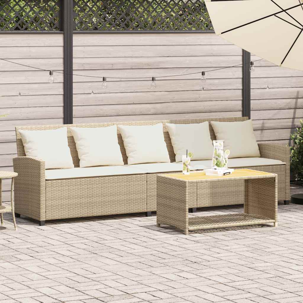 foto del prodotto vidaxl divano da giardino con cuscini a 5 posti beige in polyrattan
