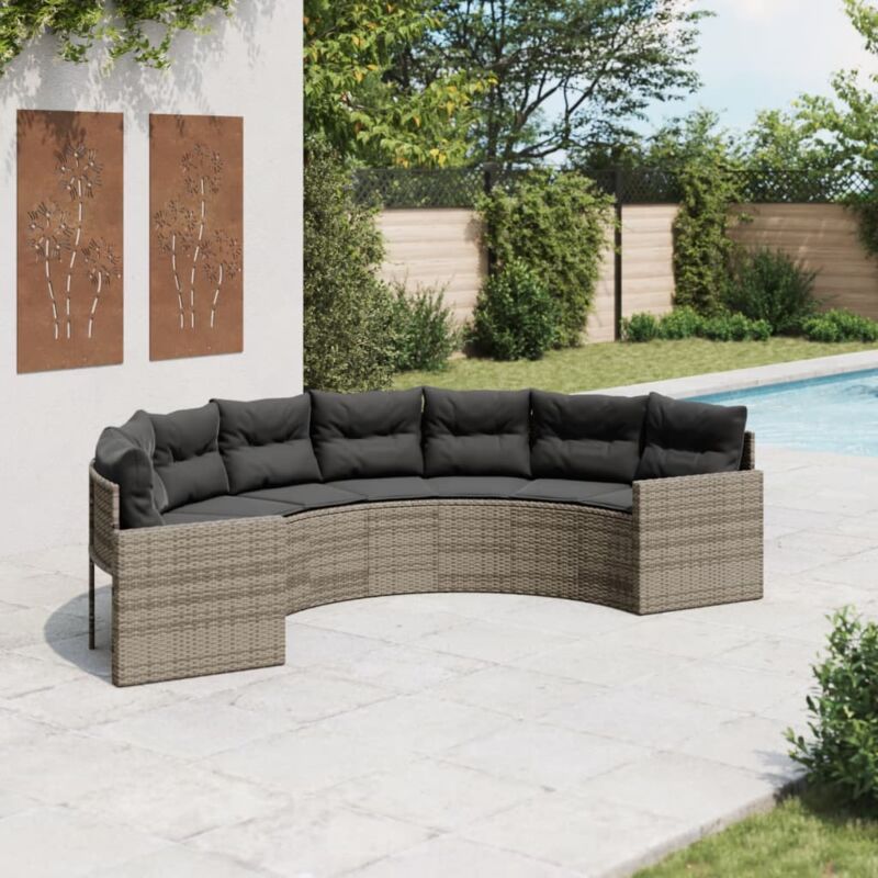 foto del prodotto vidaxl divano da giardino con cuscini semicircolare grigio polyrattan