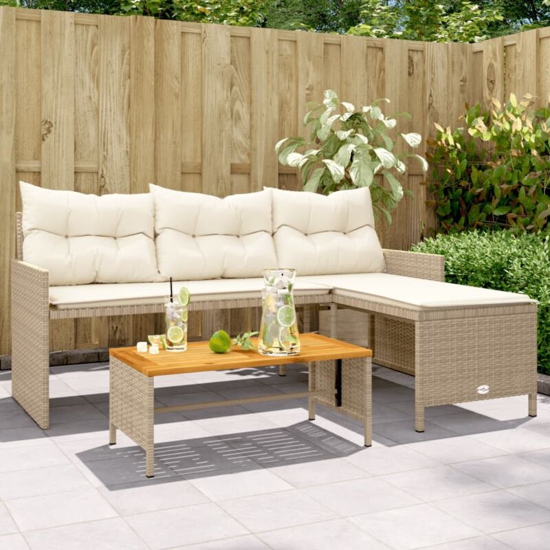 foto del prodotto vidaxl divano da giardino con tavolo e cuscini a l beige in polyrattan