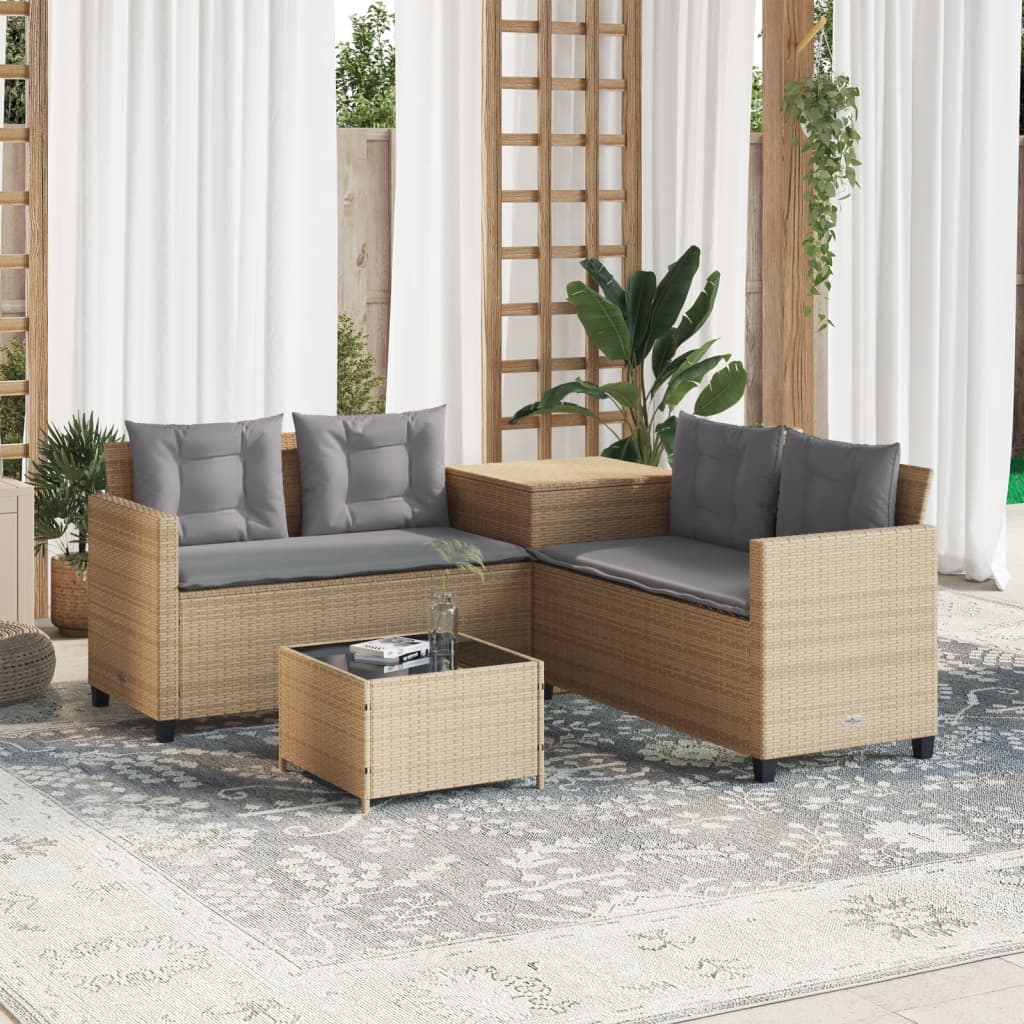 foto del prodotto vidaxl divano da giardino con tavolo e cuscini a l beige in polyrattan