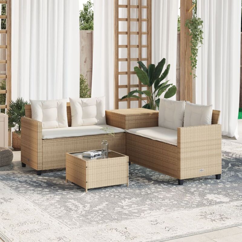 foto del prodotto vidaxl divano da giardino con tavolo e cuscini a l beige in polyrattan