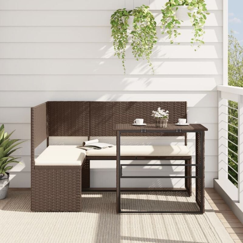 foto del prodotto vidaxl divano da giardino con tavolo e cuscini a l marrone polyrattan