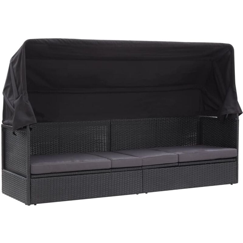 foto del prodotto vidaxl divano da giardino con tettoia in polyrattan con cuscini disponibili vari colori colore nero