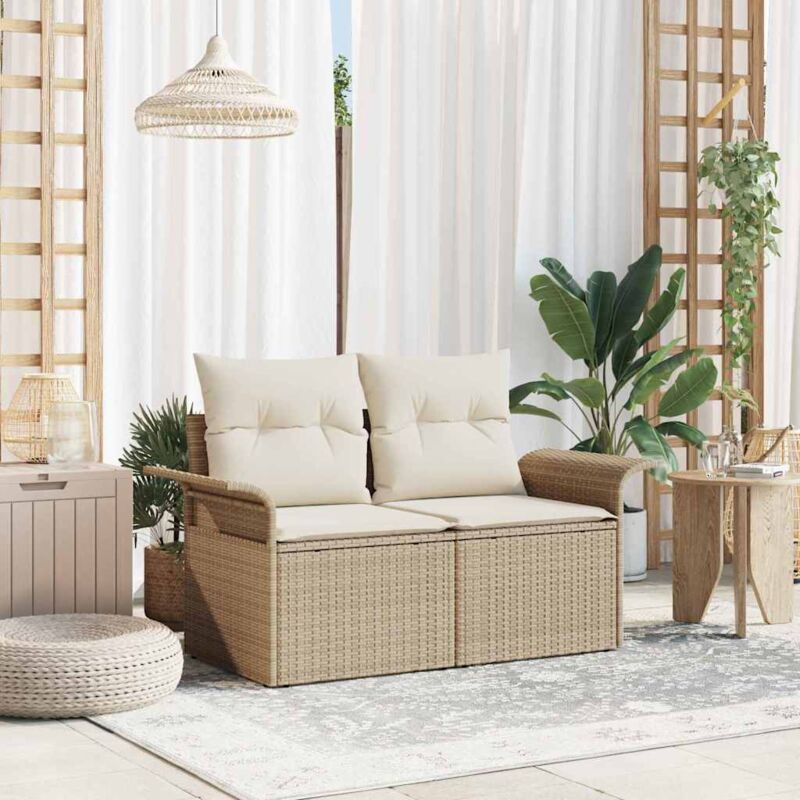 foto del prodotto vidaxl divano da giardino per 2 con contenitore e cuscini beige in rattan sintetico