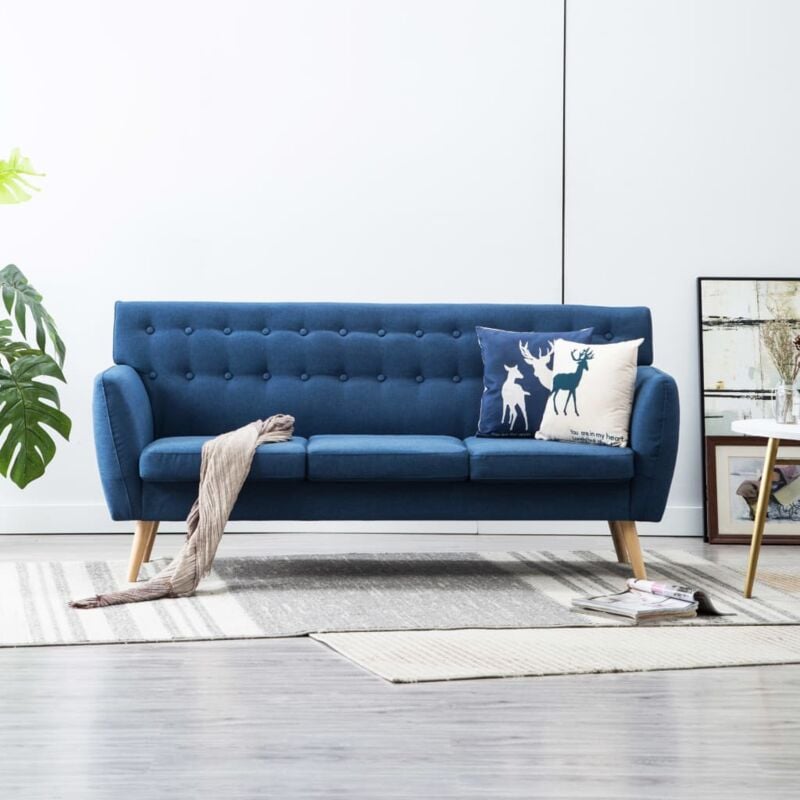 foto del prodotto vidaxl divano da salotto design elegante a 3 posti in stoffa imbottito moderno vari colori colore blu