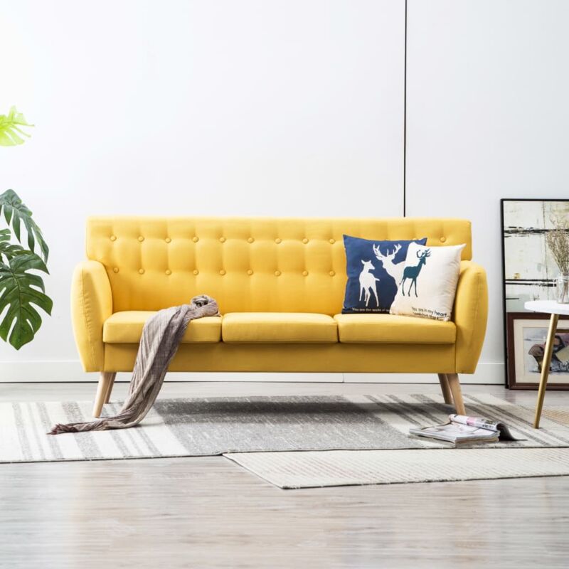 foto del prodotto vidaxl divano da salotto design elegante a 3 posti in stoffa imbottito moderno vari colori colore giallo