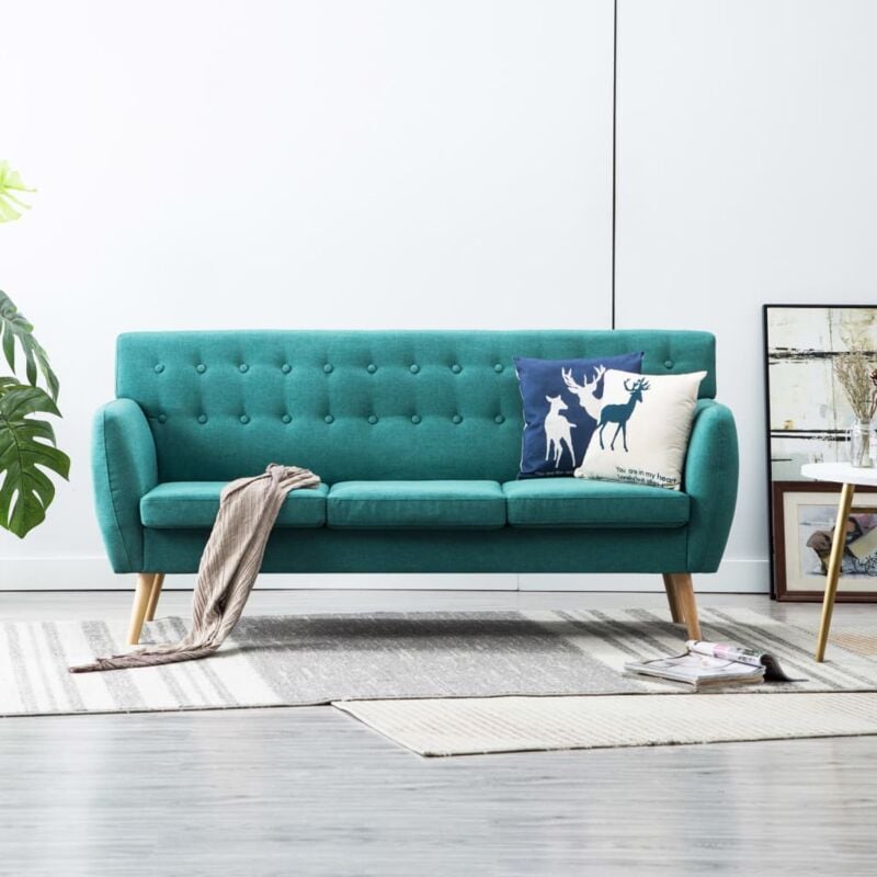 foto del prodotto vidaxl divano da salotto design elegante a 3 posti in stoffa imbottito moderno vari colori colore verde