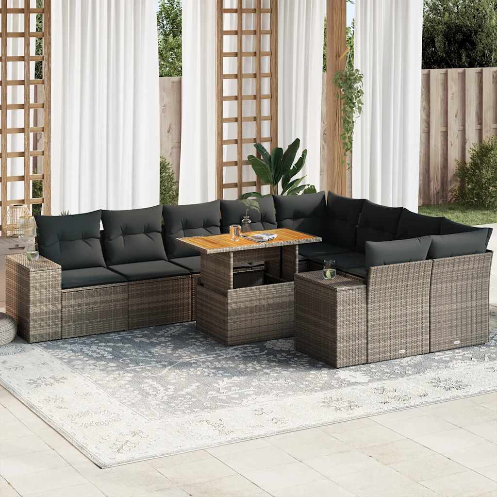 foto del prodotto vidaxl divano giardino 10 pz con cuscini grigio in polyrattan acacia