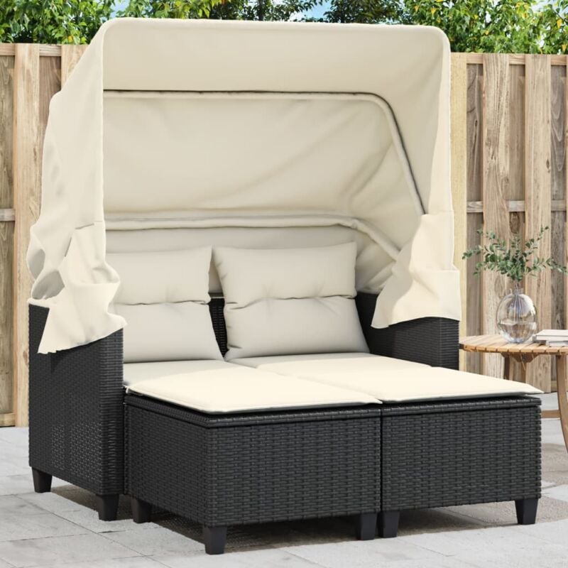 foto del prodotto vidaxl divano giardino 2 posti baldacchino e sgabelli nero polyrattan
