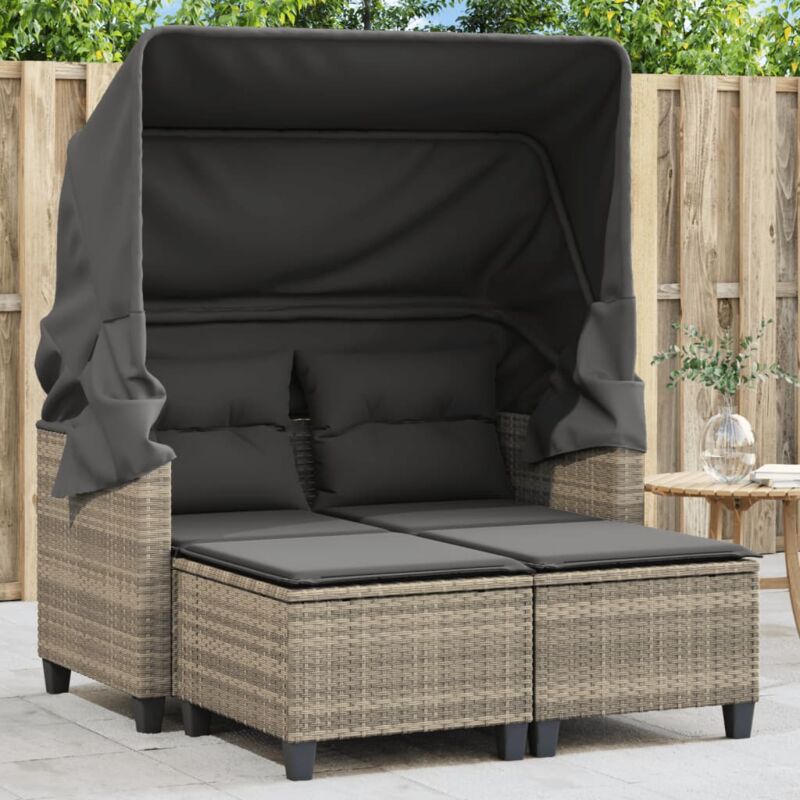 foto del prodotto vidaxl divano giardino 2 posti tetto sgabelli grigio chiaro polyrattan