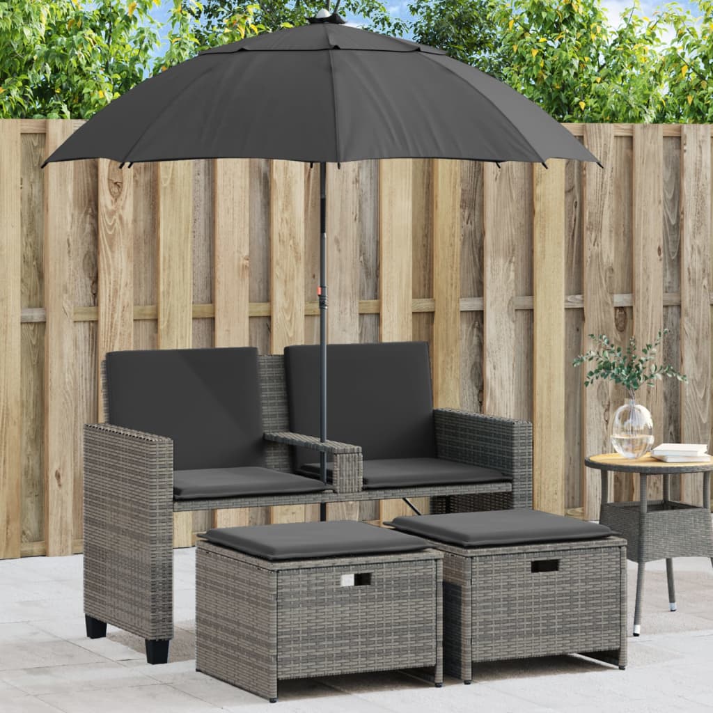 foto del prodotto vidaxl divano giardino 2posti ombrellone e sgabelli grigio polyrattan