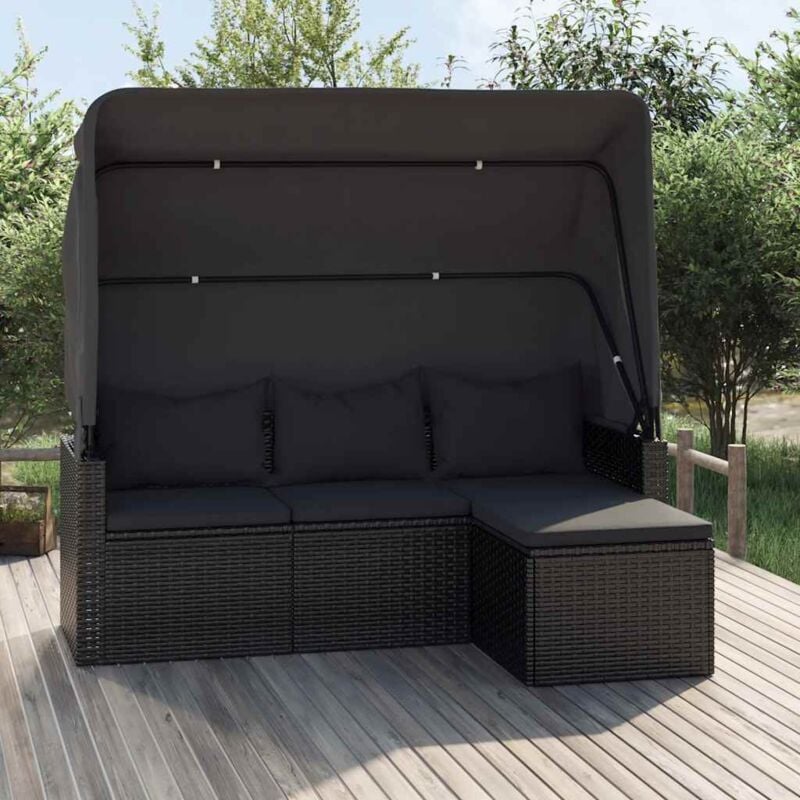 foto del prodotto vidaxl divano giardino 3 posti con tetto e poggiapiedi nero polyrattan