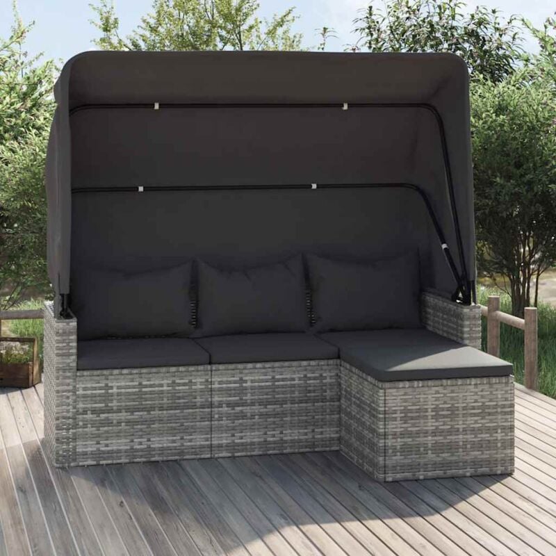 foto del prodotto vidaxl divano giardino 3 posti tetto e poggiapiedi grigio polyrattan