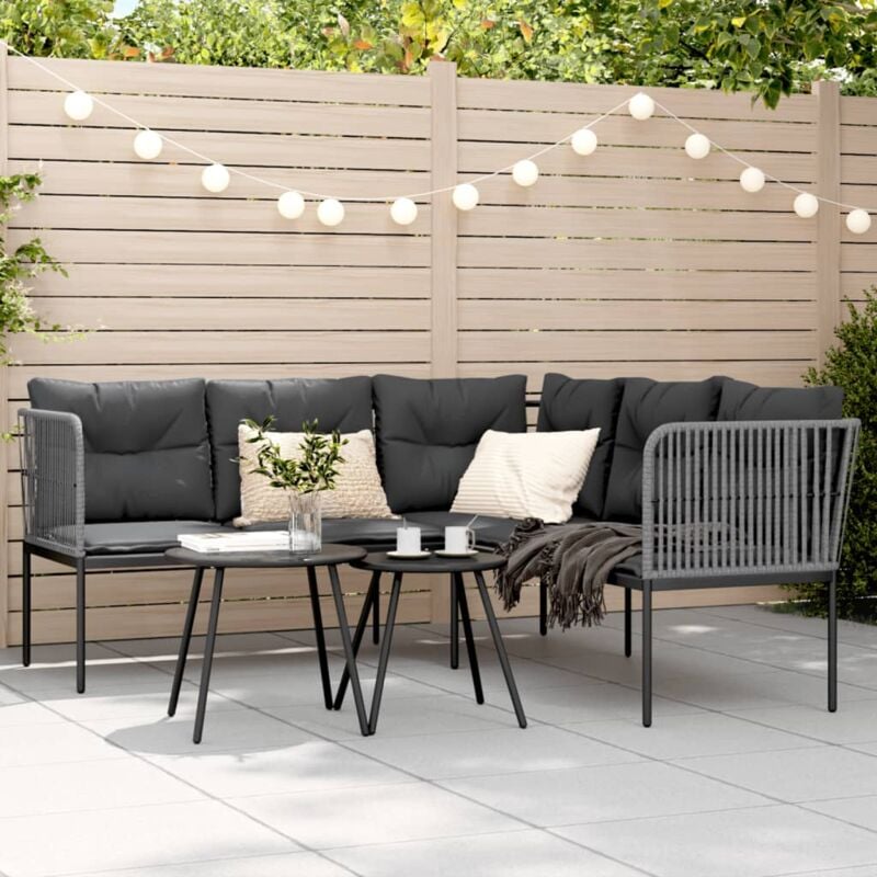 foto del prodotto vidaxl divano giardino con cuscini forma a l nero acciaio e textilene