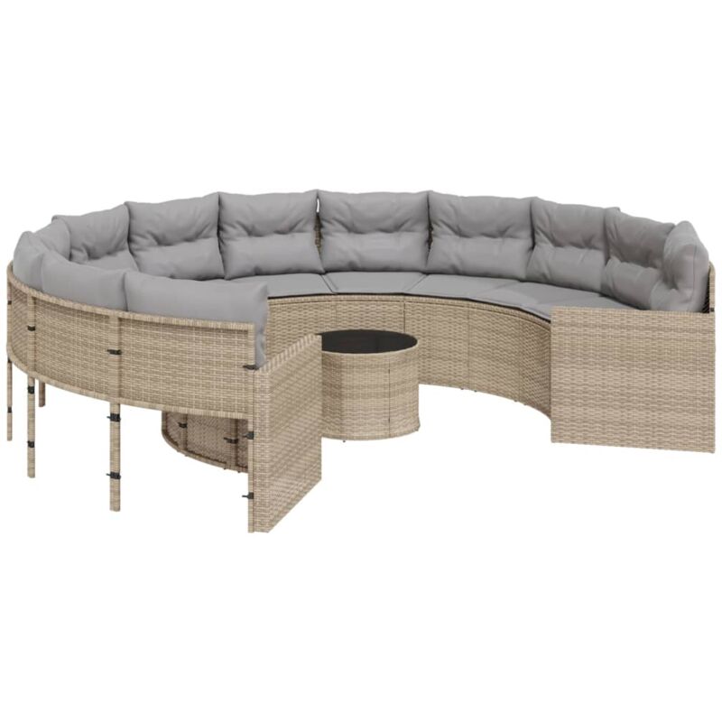 foto del prodotto vidaxl divano giardino con tavolo e cuscini circolare beige polyrattan