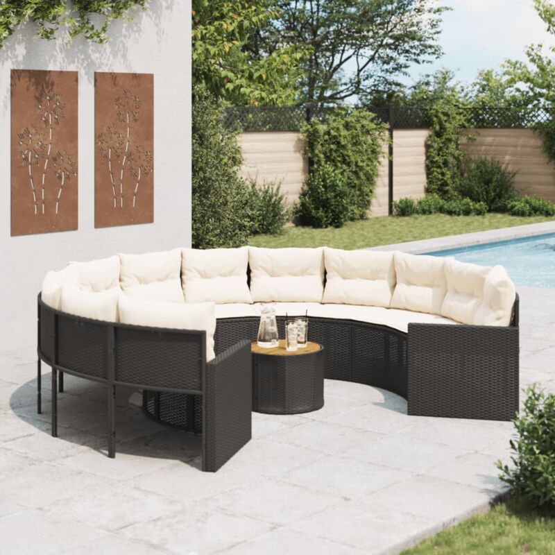foto del prodotto vidaxl divano giardino con tavolo e cuscini circolare nero polyrattan