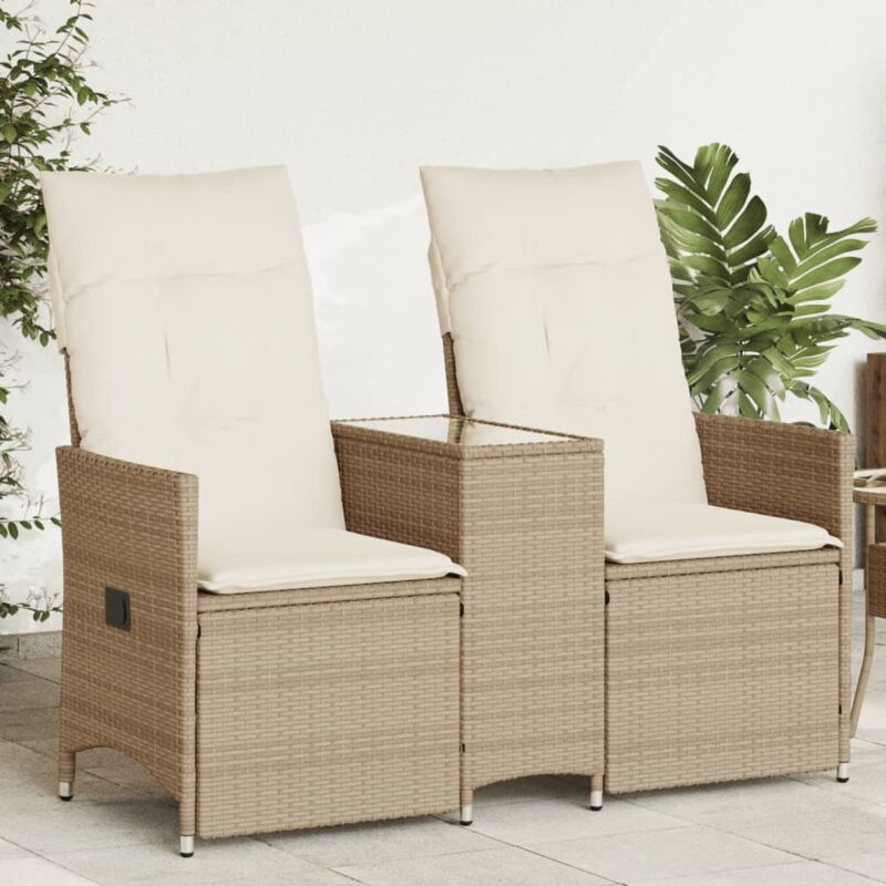foto del prodotto vidaxl divano giardino reclinabile 2 posti tavolino beige polyrattan