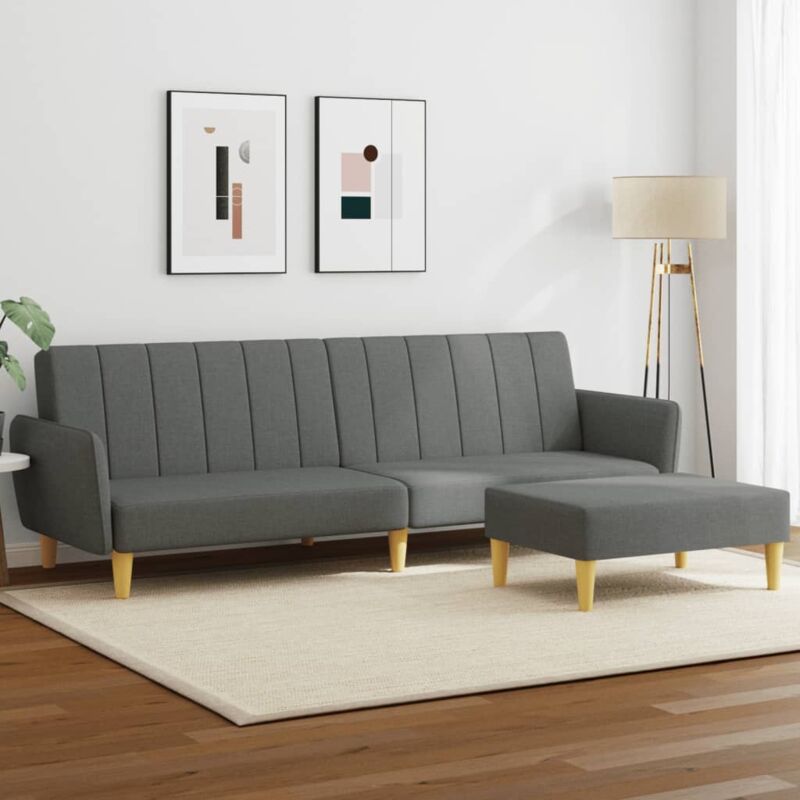 foto del prodotto vidaxl divano letto 2 posti con poggiapiedi grigio scuro in tessuto